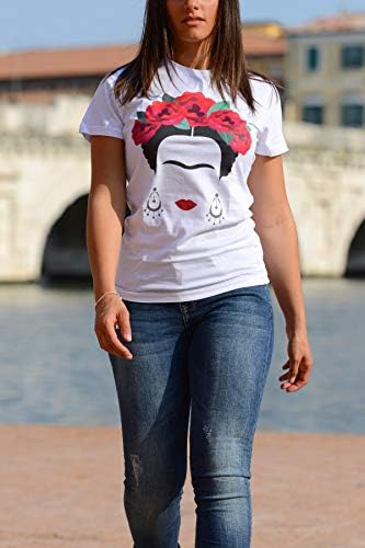 T-Shirt Donna Frida Kahlo Ufficiale - Line Art Oro - Blasfemus - Made In Italy (Bianco, M)