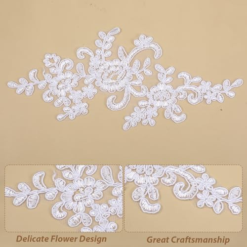 4 Pcs Lace Embroidery Patches, White Lace Applique, Appliques 3D Embroidery Patch Embellishments, Sewing Floral Fabric Craft for DIY Clothing Wedding Dress Decoration, White