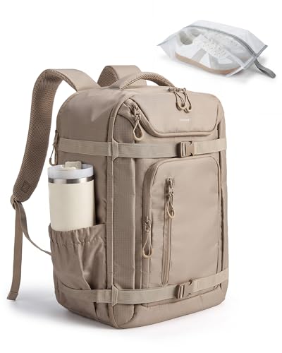 BAGSMART 35L Travel Backpack for Women & Men Fits 17-Inch Laptop, Airline Approved Carry On Backpack with Wet Pocket & Shoe Pouch, Water-Resistant Personal Item Travel Bag, Camel