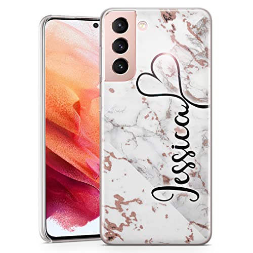 TULLUN Personalised Phone Case for Samsung Galaxy S10 - Clear Hard Plastic Custom Cover Rose Gold Marble ET Individual Style Initials Name Text - Heart name