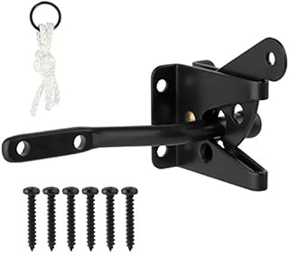HILLMASTER Upgrade Self-Locking Gate Latch for Wooden Fence Heavy Duty, Automatic Gravity Lever Door Latches with Longer Fasteners & Pull String for Secure Pool, Garden, Black Finish/4.7in