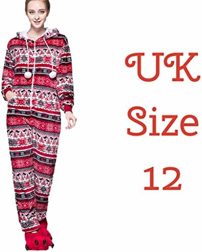 eBoutik - Ladies Novelty Fleece Christmas One Piece Lounge Wear - Festive Jump Sleep Suit Nightwear Onesie - Fluffy & Warm with Hood