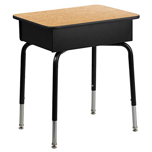 Flash Furniture Billie Open Front Student Desk for Classrooms or Remote Learning, Height Adjustable School Desk with Metal Book Box, Natural/Black
