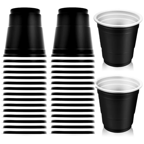 Yaure Joy 30 Pcs Disposable 2oz Shot Glasses Plastic Cups for Wedding Graduation Party Beer Sample Taste Serving Birthday (Black)