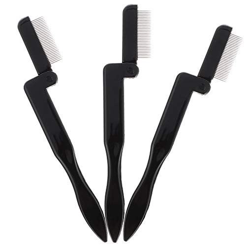 PATKAW 3 Piezas Peine de cejas de aguja de acero plegable pincel de maquillaje peines para peinar separador de pestañas pinceles maquillaje herramienta para el cuidado de las cejas Black