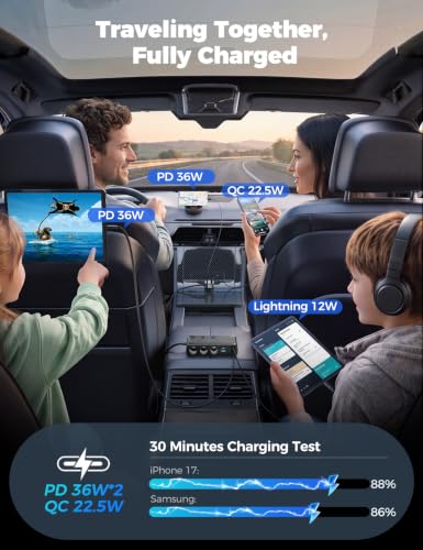 Image of 227W 9 in 1 Cigarette Lighter Splitter, PD36W *2 & QC3.0 Fast Car Charger | Retractable USB C Fast Charger, 12V /24V Car Charger, 31.5IN Retractable Cords & 39.6IN Extension Cord, LED Voltage Display