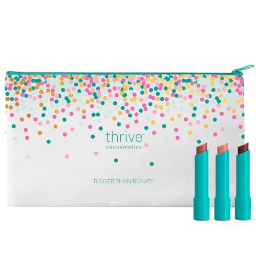 Thrive Causemetics Sheer Strength Hydrating Lip Tint Trio Makeup Gift Set Long Lasting Hydration Lightweight Moisturizing Tinted Lip Cream Formula 3 Shades Rowan Kaisa Melissa
