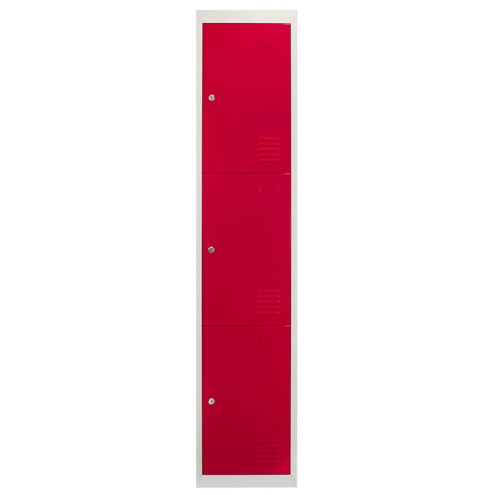 Monster Shop - Armadietto da Montare con 3 Porte Con Chiusura a Chiave in Acciaio 45cm x 38cm x 180cm per Scuole Palestre e Spogliatoi - Rosso