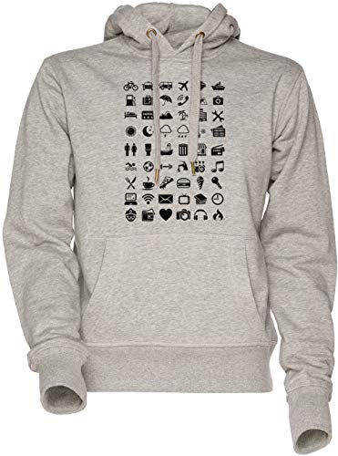 Sweat à capuche gris Voyage Icônes avec poche kangourou et cordon ajustable