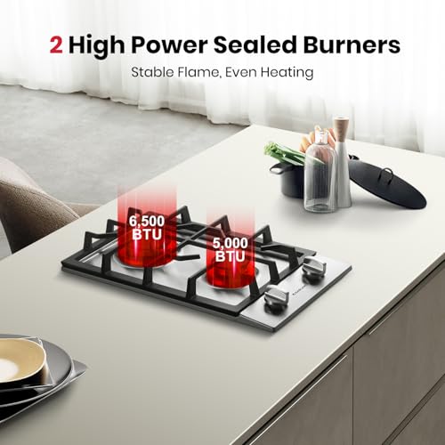 Image of GASLAND 12 Inch Gas Cooktop 2 Burners, Drop-in Natural Gas Hob with Thermocouple Protection, LPG /NG Convertible Dual Fuel Propane Stove Top, Stainless Steel