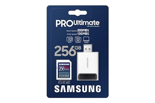 Image of SAMSUNG PRO Ultimate Memory Card Full Size + Reader, 256GB SDXC, Up to 200 MB /s, 4K UHD, UHS-I, C10, U3, V30, A2 for DSLR, Mirrorless Cameras, PCs, MB-SY256SB /AM
