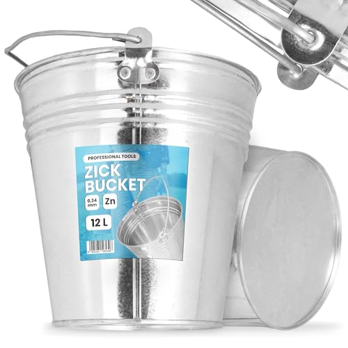 Instalguru Seau 12L Métal Eau Zinc Tôle Acier Galvanisé Jardin Robuste Travaux Construction Metallique Nettoyage Mortier Ciment Déchets Charbon Plantes...