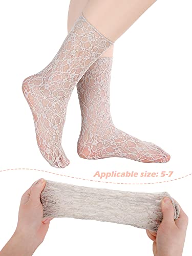 Geyoga 4 Pairs Women's Lace Socks Ruffle Frilly Ankle Socks Mesh Lace Loose Socks Slouch Socks Ankle High Socks For Women (Black, White, Gray, Apricot) #TOP2