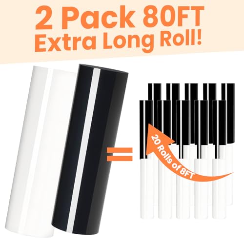 Image of HTVRONT Heat Transfer Vinyl Rolls - 2 Pack 12 inch x 80ft Black and White HTV for T Shirts, Iron on Vinyl Compatible with Cricut Cutting Machine (White and Black)