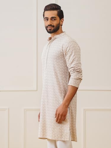 Image of Jompers Men's Pure Cotton Regular Fit Casual Sequin Embroidered Kurtas