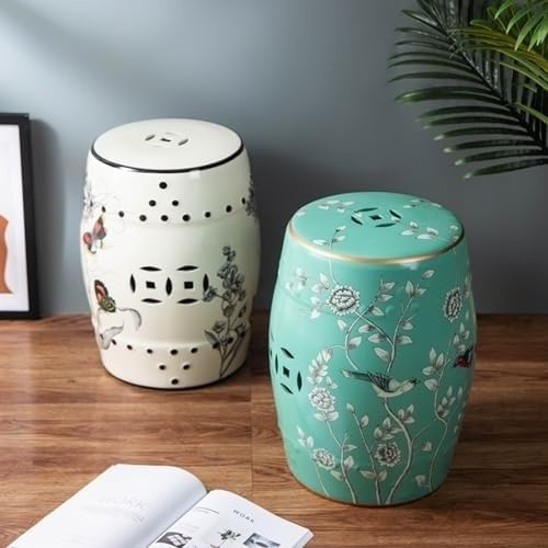 ELEFOCUS Ceramic Drum Garden Stool,Decorative Ceramic Garden Stool(I)