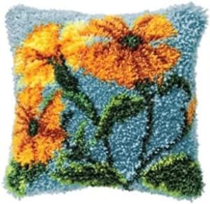 ROCKY&CHAO Chrysanthemum 43x43cm Latch Hook Kit for Adults & Kids DIY Cushion Making Craft Kits with Yarn & Canvas and Crochet Needle, Latch Hook Pillow Cover Adult Craft Kits Home Decor for Women — image 1