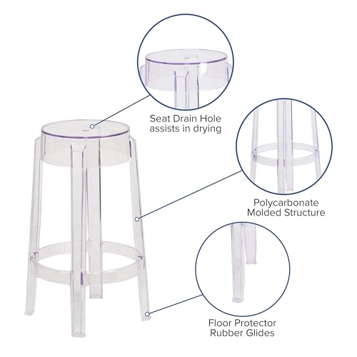 Flash Furniture Laney Butaco Transparente para Interior y Exterior de 25.75" de Altura con Anillo para Pies, Apilable miniatura 4
