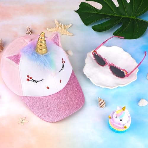 Unicorn Baseball Cap Sunglasses Set, Cute Unicorn Trucker Hat, Adjustable Baseball Hat for Girls, Outdoor Sports & Travel4