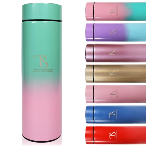 TEDDY´S SUITE BOTELLA DE ACERO INOXIDABLE 500 ML CON INDICADOR DE TEMPERATURA DIGITAL SIN BPA (VERDE-ROSA)