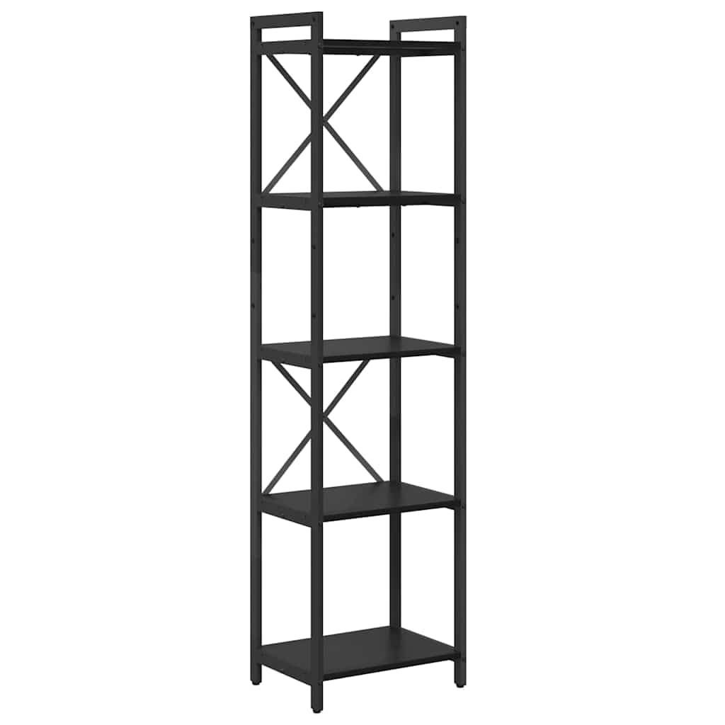 Estantería de oficina pequeña en negro y roble de 40 x 30 x 155 cm