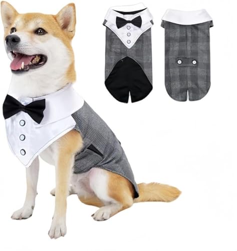 犬用スーツドレス ウェディング専用 ペットドッグウェア 紳士服 蝶ネクタイ付き 背面牽引開口部付き 小型犬 中型犬 ポリエステル素材 ウエディングスーツ 夏用 薄い 耐久性 ハンサム かわいい おしゃれ 柴犬 ハスキー対応 結婚式 芸術的な写真 フォトプロ