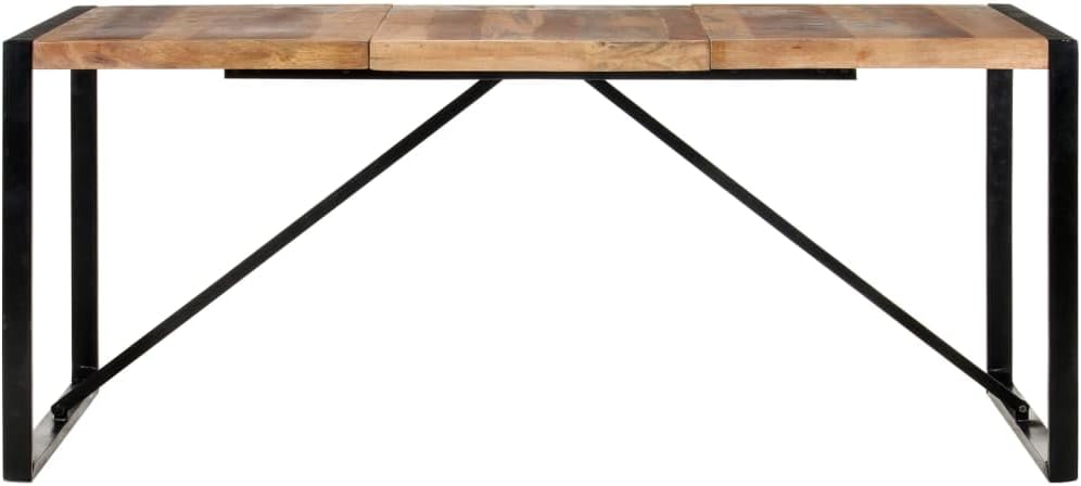 Natural Solid Acacia Wood Dining Table Modern Industrial Kitchen Table, Large Rectangular Furniture, Heavy Duty Polished Brown Finish, Seats