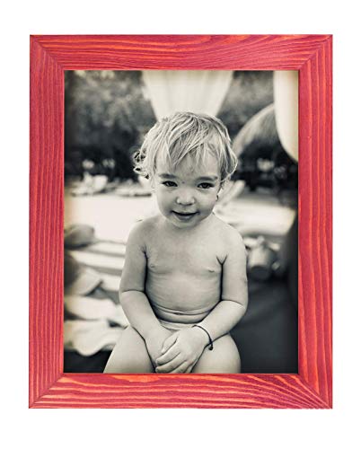 Image of Rustic Wooden Poster Picture Frame 18x24 - Natural Solid Eco Distressed Wood for Wall Mounting Photo Frame - Red