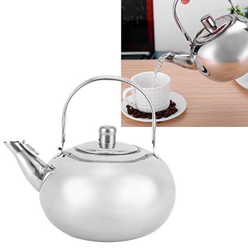 Tetera de té de Acero Inoxidable, Tetera de Tetera de Acero Inoxidable Corto Tetera Portátil para Estufa con Tapa para Elaborar Hojas Sueltas y Bolsas de té (Plata 18 cm)