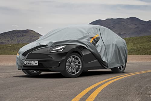 Image of Kayme Heavy Duty Car Cover Waterproof All Weather, Custom Fit for Tesla Model Y, Outdoor SUV Cover with Charging Port and Breathable Ventilation Mesh, Rain Sun Protection with Zipper Door.