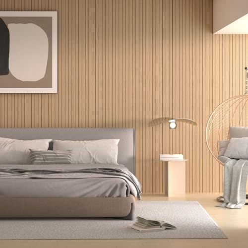 Image of Peel and Stick Wood Slat Wall Panels, Yellow Wood, 236 x 15.7 in | 3D Fluted, PVC Paneling for Accent Wall, Ceiling, Living Room, Office, Bedroom