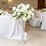 Efavormart 2 Pack Ribbed Glass Trumpet Vases Clear 24", Fluted Tall Reversible Flower Vases for Table Centerpieces