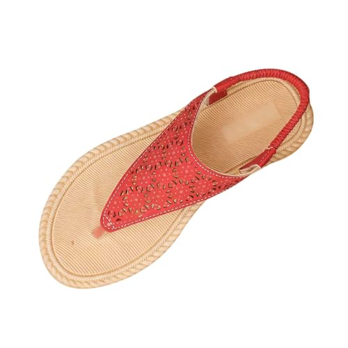 Sandales plates d'été à bout rond semelle flexible rouge unie en taille 39.5