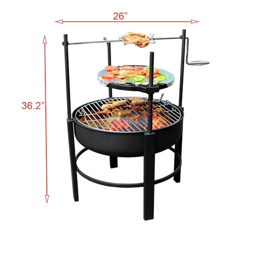 Fire Pit Steel Outdoor, 26In Firepit with Removable Cooking Grill, Cooking Grate, Rocking Rod, Waterproof Cover, Wood Burning Outside Patio Backyard Garden for Campfire Bonfire Camping Picnic - Image 3