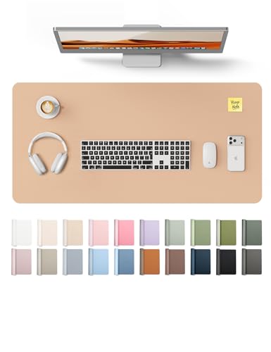 Image of YSAGi Leather Desk Protector, Office Mat, Large Mouse Mat, Non-Slip PU Leather Blotter, Laptop Desk Pad, Waterproof Writing Pad for Office and Home (Latte, 31.5 inch x 15.8 inch)