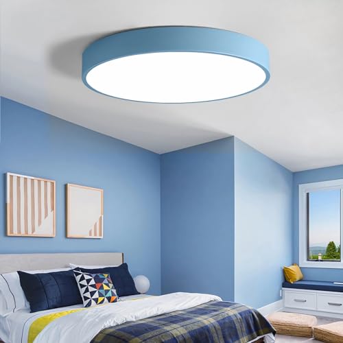 ZHNPJE Lámpara de Techo LED empotrada con Control Remoto, lámpara de Techo Redonda Regulable con Pantalla acrílica, lámpara de Techo Moderna para Sala de Estar, Pasillo, baño, Dormitorio, Azul, 23 cm