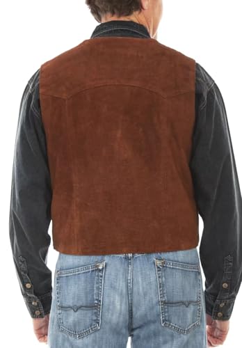 Men's V-Neck Suede Suit Vest Business Cowboy Faux Leather Waistcoat with Pockets2