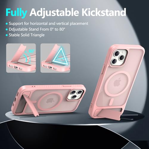 for iPhone 15 Pro Max case: [fit for Magsafe] Strong Magnetic & Invisible Stand, Military-Grade Protection with Screen Protector, Adjustable Kickstand Frosted Translucent Matte Phone Case, Girly Pink by MDCN - Used condition - Image 3