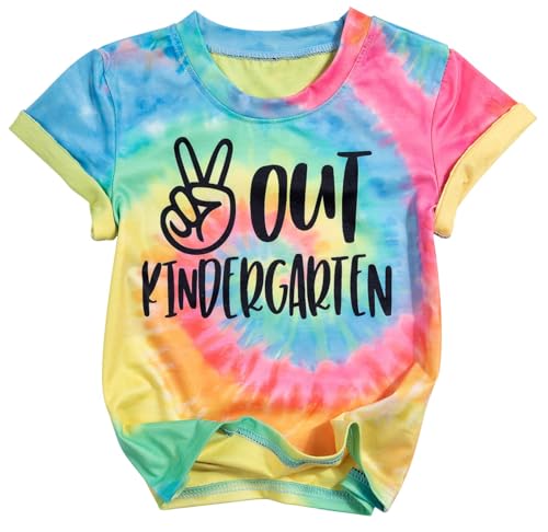 Image of Kindergarten Graduation Shirt Kids Girls Boys Peace Out Kindergarten Shirts Cute Last Day of School Short Sleeve Tops