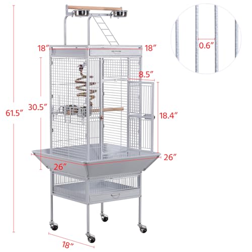 Yaheetech Wrought Iron Bird Cages, Play Top Large Aviary with Stand for Cockatiel Parrot Sun Parakeet Conures Lovebird Budgie Finch African Grey White, 61-inch