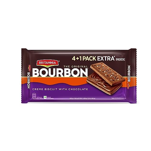 Britannia The Original Bourbon - Creme Biscuit with Chocolate | Buy 4 Get 1 Free | 500gm | Chocolatey Indulgence in every layer
