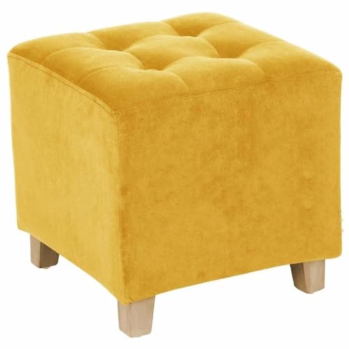 Image of Pouffes Bench Seating Stool for Living Room Office Patio Kitchen Bench Puffy Wooden Mudda Ottoman Stools Set of 2 Footrest Stool Pouf.(Yellow)