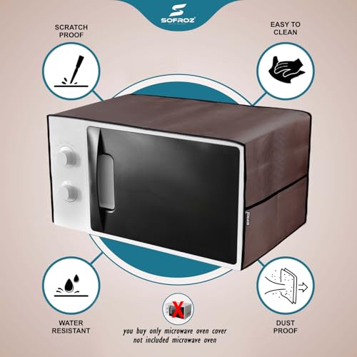 Image of Microwave Oven Cover for Durable, Waterproof and Dustproof Kitchen Protector with 4 Side Storage Pockets for Kitchen Accessories (100 x 35 cm) (Brown)