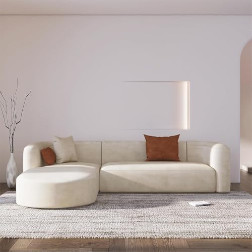 Image of Rosewood ! Modern Classic L Shape Sectional Sofa Set, Chesterfield Style 4 Seater Sofa Set with Pillows for Living Room, Bedroom and Office and Hallway Colour (L-Shape RHS Beige)