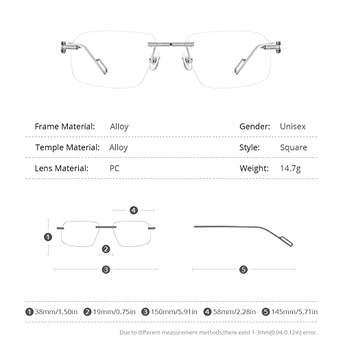 Image of HEPIDEM Vintage Style Rimless Rectangular Metal Eyeglasses for Men,New Frameless Square Optical Glasses Frame