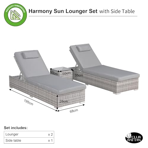 Club Rattan Harmony Sun Loungers with Side table in Grey Weave and Grey Cushions