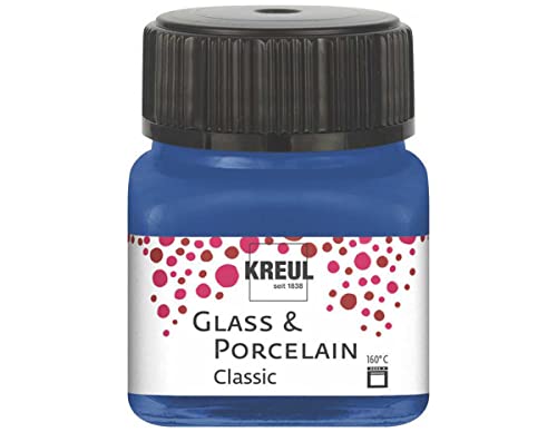 KREUL 16218 - Glass & Porcelain Classic Bleu Cobalt, en Pot de 20 ML, Peinture Brillante pour Verre et Porcelaine à Base d'eau, séchage Rapide, Opaque