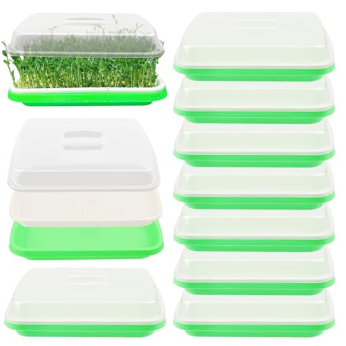 Yiksonyo 10 Pack 12.6 x 10 x 4.8 inch Microgreens Growing Trays with Lids, BPA-Free Sprouting Trays, Germination Tray for Beans, Wheatgrass & Microgreens, Home, Kitchen & Garden