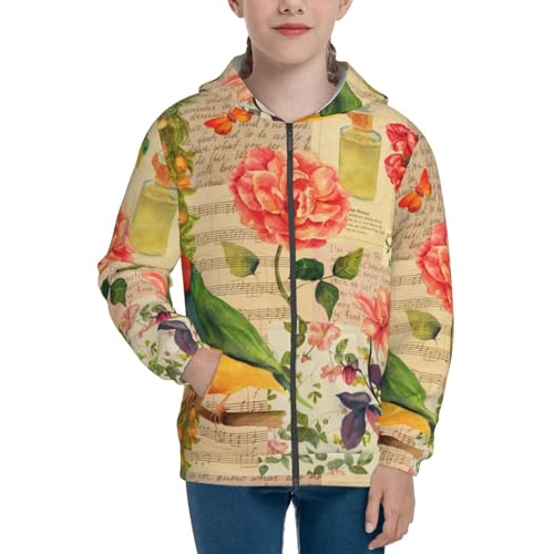 Vintage Bird Kids Pullover Hoodies Boys Zip Up Sweatshirts Girls Athletic Clothes with Pocket3