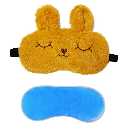 Image of Jenna Eye Mask for Sleeping with Adjustable Strap Super Soft Sleeping Mask Blind Fold for Comfortable Sleep Travelling Sleep Mask Pad for Girls Sleeping (Bunny-Yellow-Gel)